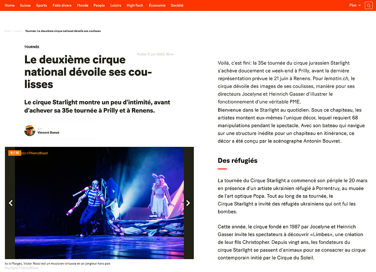 Le Matin 'Tournée Le deuxième cirque national dévoile ses coulisses'